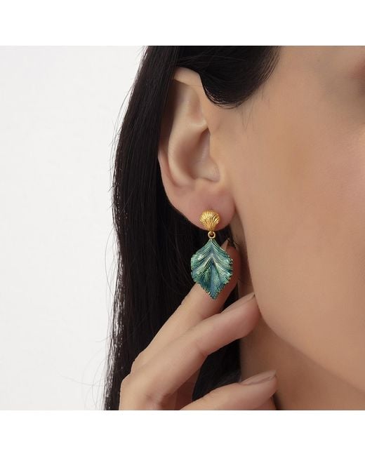 Milou Jewelry Green Linden Leaf Drop Earrings