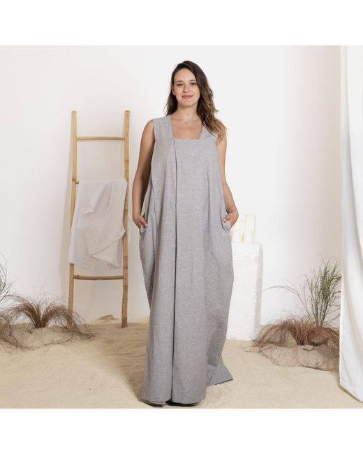 Nikka Place Gray Linen Maternity Kaftan Jumper Dress With Pockets