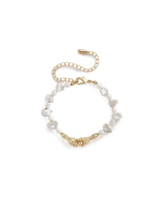 Retro Chic Metallic Wave Kisses Pearl Bracelet