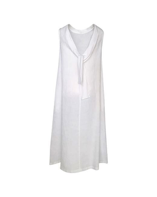 Haris Cotton White Midi Back Tie Linen Dress