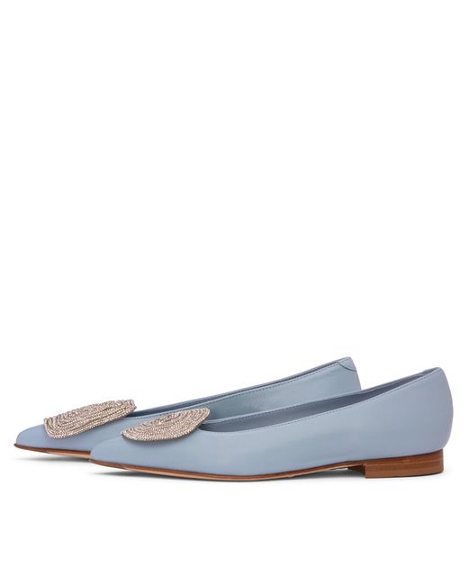 Beautiisoles by Robyn Shreiber Made in Italy Blue Bonnie Baby Leather Work Evening Sexy Comfortable Flat Ballerina
