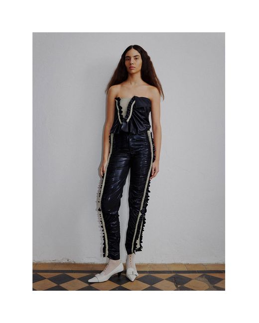 Ccy Currency Black Halterless Frill Top