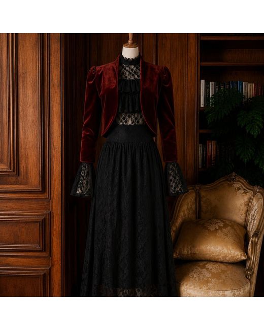 NUMBAT Red Eliza Velvet Bolero Coat - Wine