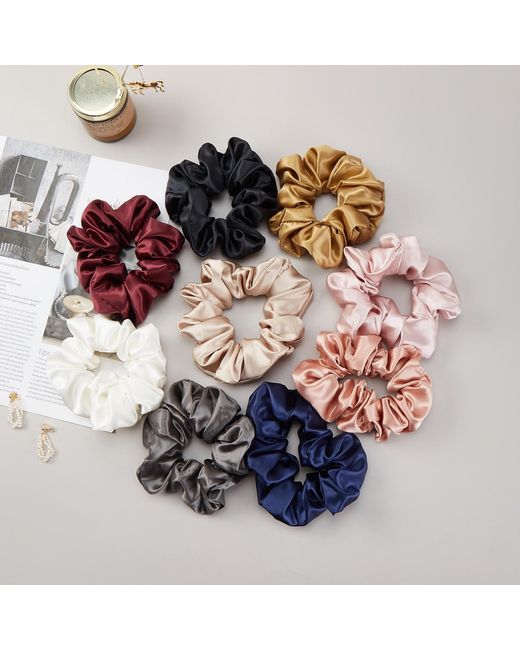 Soft Strokes Silk Metallic Neutrals Pure Mulberry Silk French Scrunchie Set Of Five