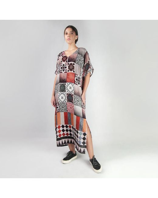 DHARA SHETH DUBAI Brown Celestial Tesserae Mosaic Print Long Cotton Kaftan Dress