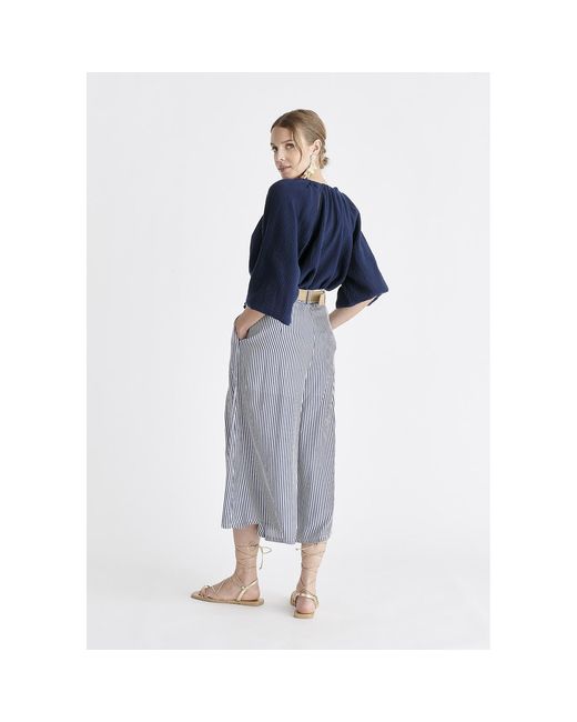 Paisie Blue Belted Pleated Culottes