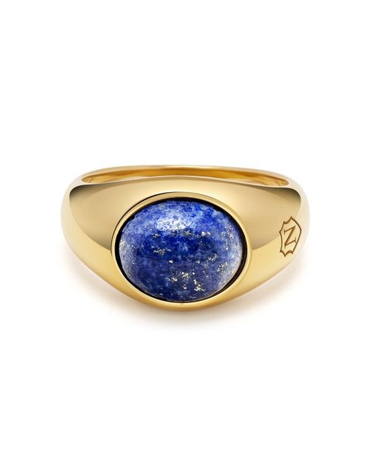 Nialaya Blue Oval Signet Ring With Lapis for men