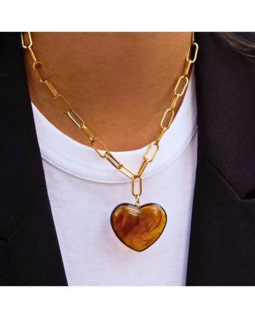 Olivia Le Metallic Livy Paper Clip Tortoise Heart Necklace