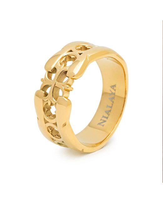 Nialaya Metallic Cross Band Ring With Plating for men