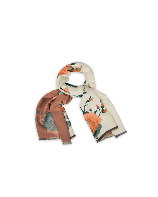Saachi Metallic Marigold Bloom Reversible Ivory Scarf