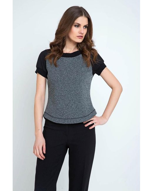 Conquista Black Short Sleeve Top With Rounded Hem