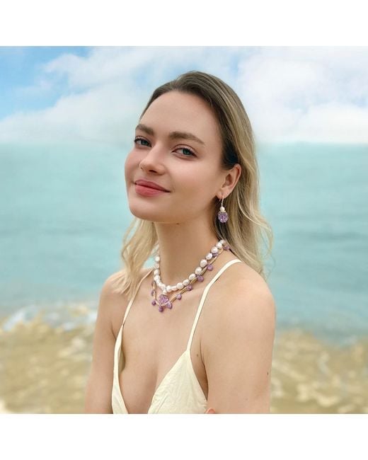 Farra Metallic Irregular Freshwater Pearls With Raspberry Pendant Necklace