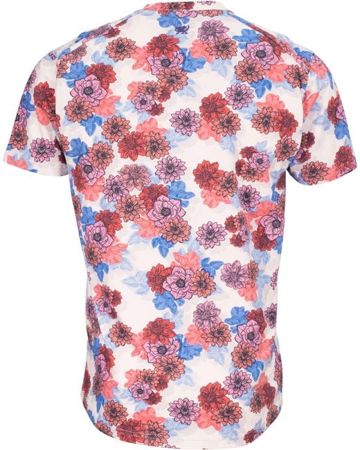 Lords of Harlech Red Maze Snap Floral V-Neck Tee for men