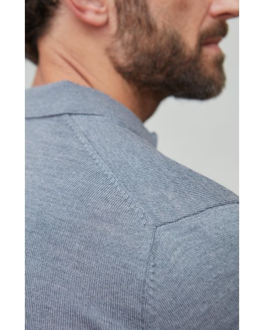 Paul James Knitwear Blue Extra Fine Merino Wool Turner Long Sleeve Polo Shirt for men