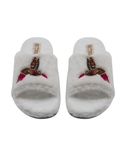 Rettrose White Neutrals Ariella Cream Luxury Plush Diamanté Embellished Handmade Slipper