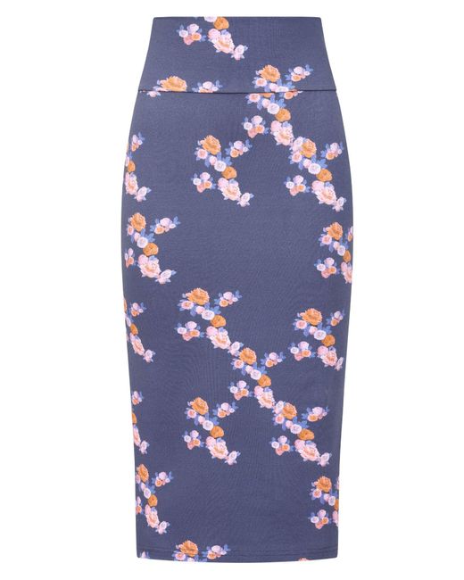 Sophie Cameron Davies Blue Floral Midi Jersey Skirt