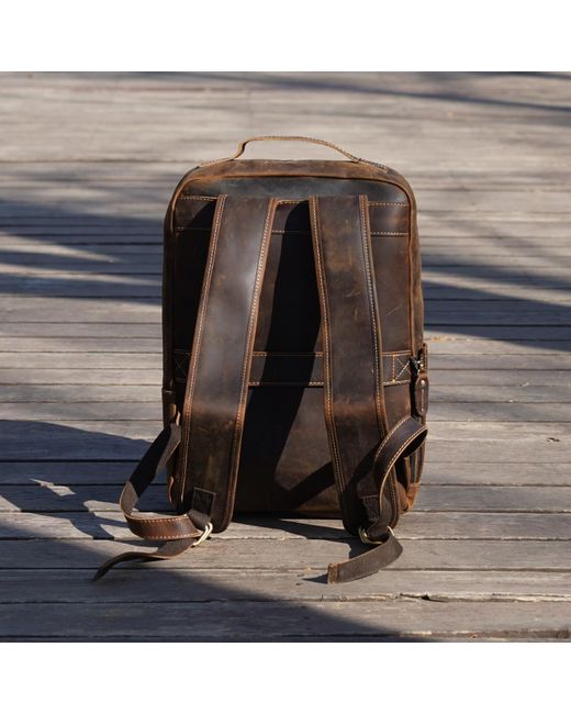 Touri Brown Minimalist Zip Open Leather Backpack for men