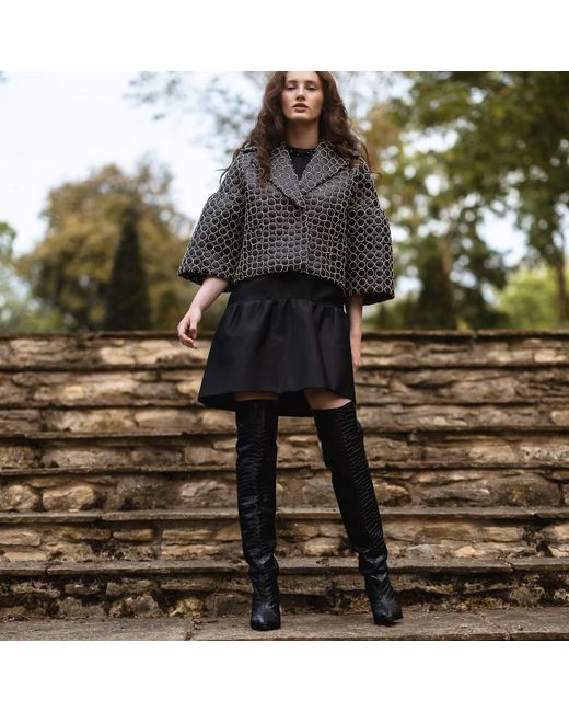 Rosamund Muir London Black Roma Crocodile Print Over Knee Boots