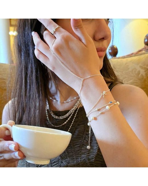 Harfi Metallic Dainty Beaded Link Chain Bracelet And Ring