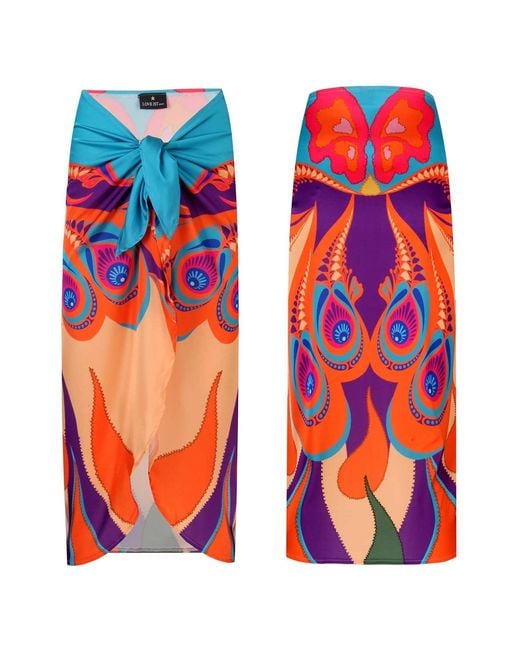 LOVEIST STORE Orange Larache Butterfly Design Satin Pareo