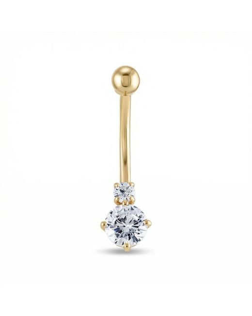Zahav Jewelry Metallic 10K Solid 14G Double Cz Belly Ring