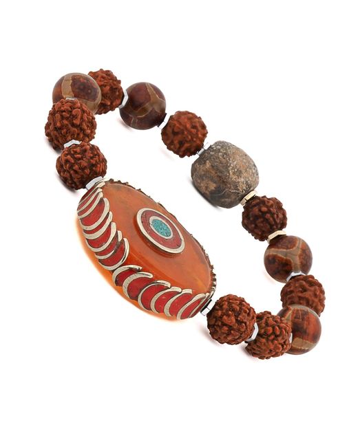 Ebru Jewelry Brown Prayer Beads Rudraksha Meditation Mala Bracelet
