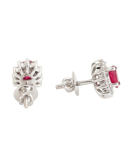 Artisan Red Ruby & Diamond Halo Stud Earrings