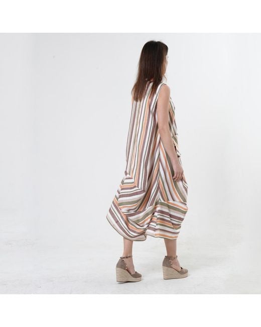 Metamorph Multicolor Colorful Striped Linen Midi Dress