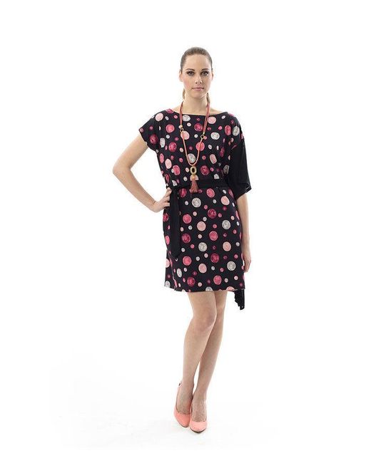 Conquista Black Asymmetric Polka Dot Dress
