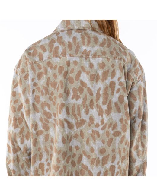 Ariko Metallic Leopard Camo Bucky Split Hem Shirt Jacket