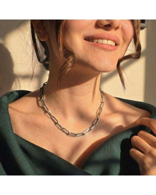 Harfi Metallic Statement Rhodium Filled Paperclip Link Necklace