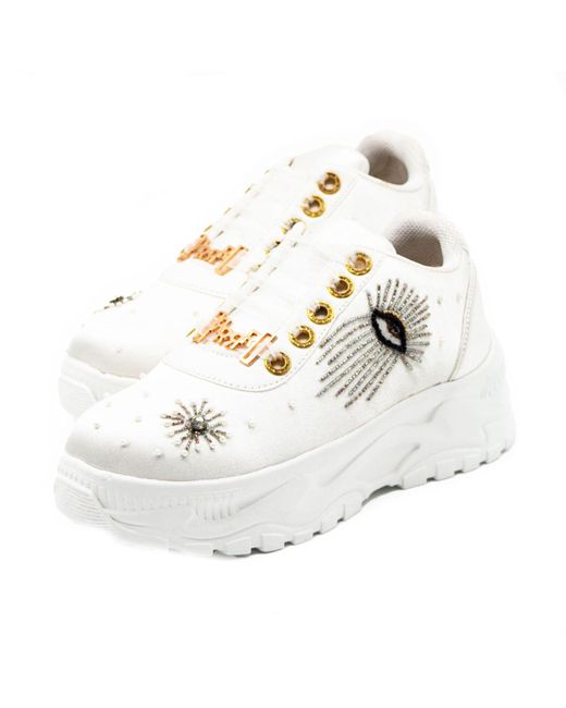 Rettrose White Cielo Luxury Satin Handmade Embellished Trainers
