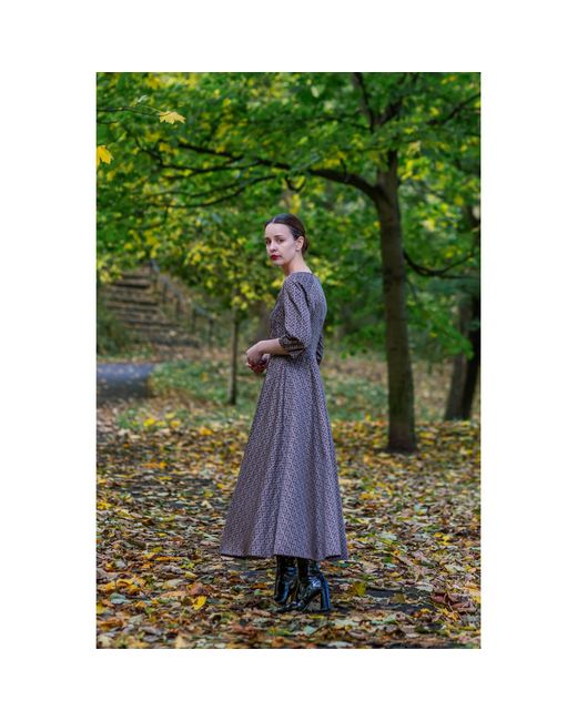 KAROLINA OZOLINSIUTE Brown Leyla Maxi Geometrical Pattern Dress With Sleeves