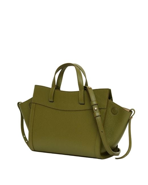 Saonara Brand Green Mini Shopping Bag Khaki Leather