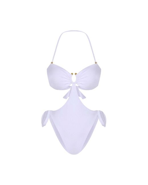 Mahogany Coast Swim Blue Desire Ruched Bandeau Side-Tie Swimsuit