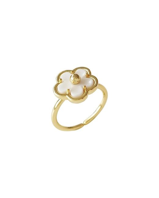 POPORCELAIN Metallic Mini Porcelain Daisy Adjustable Ring