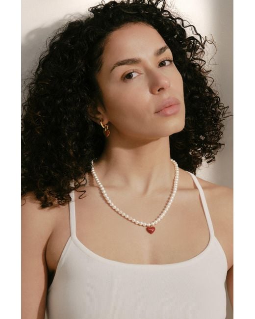 Emma Holland Jewellery White Enamel Heart & Pearl Necklace