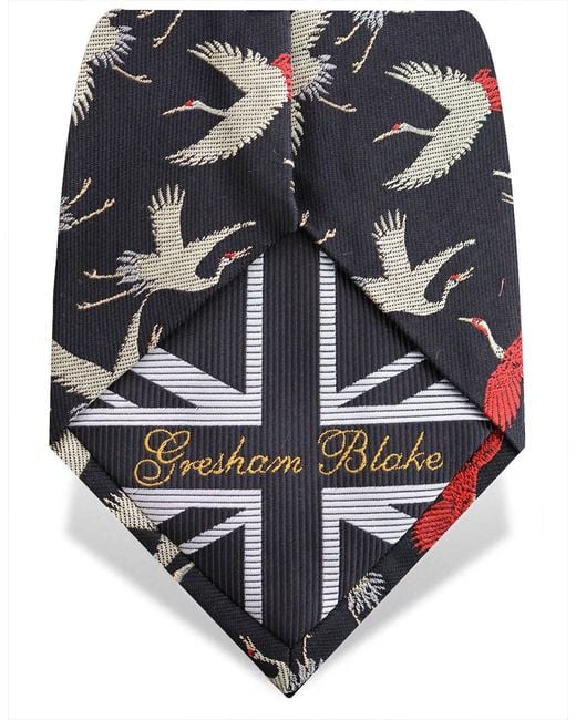 Gresham Blake Gray Cranes Silk Tie for men