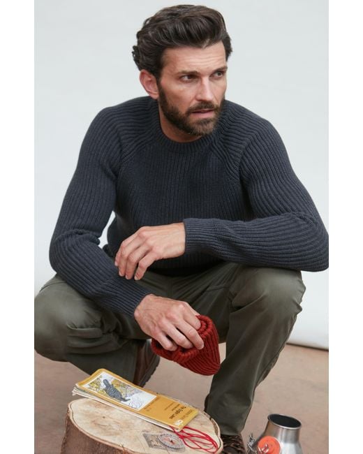 Paul James Knitwear Black Heavyweight Cotton Clark Fisherman Rib Knit Jumper for men