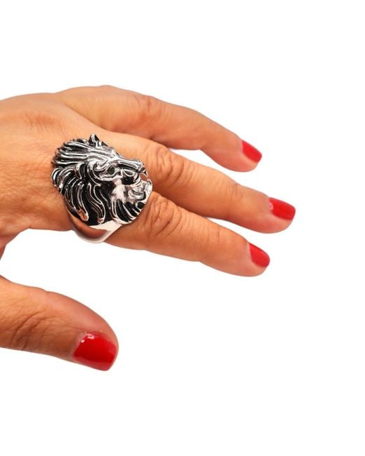 Jagged Halo Jewelry Black Lann Lion Head Ring Stainless Steel for men
