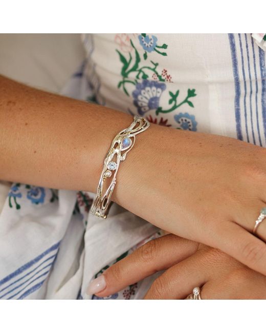 Isla Silver Metallic Organic Moonstone, Topaz & Pearl Bangle