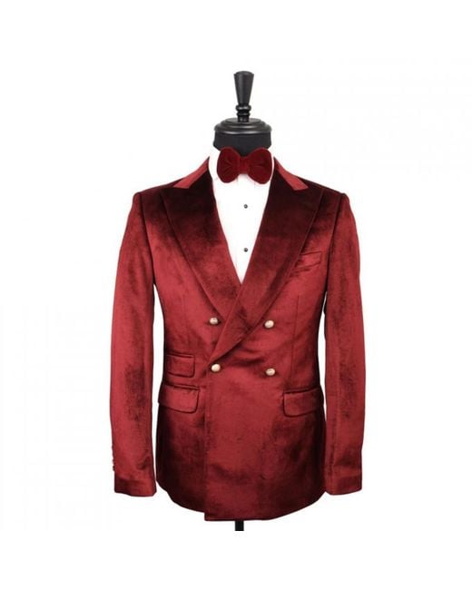 DAVID WEJ Red Maison Velvet Double Breasted Peak Lapel Two Piece Suit – Burgundy for men