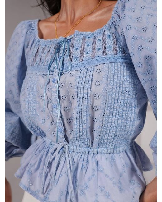 Rose & Nancy Blue Dee Washed Embroidery Cotton Top