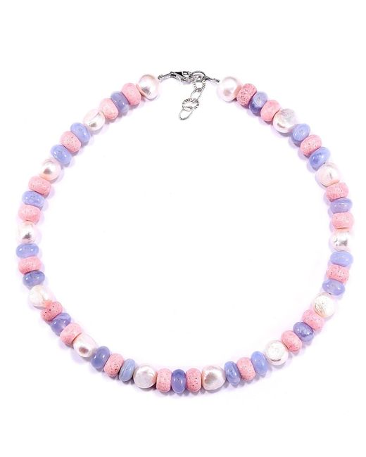 Mineralgems•Studio Pink Candy Necklace With Coral, Chalcedony, And Pearls