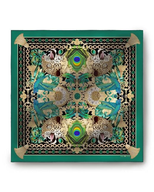 Emily Carter Green The Emerald & Jaguar Silk Pocket Square for men