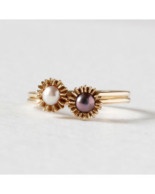 Lee Renee Metallic Dahlia Bud Peacock Pearl Ring