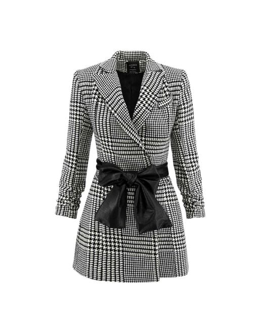 AVENUE No.29 Black Houndstooth Wool Blazer Dress With Contrast Belt