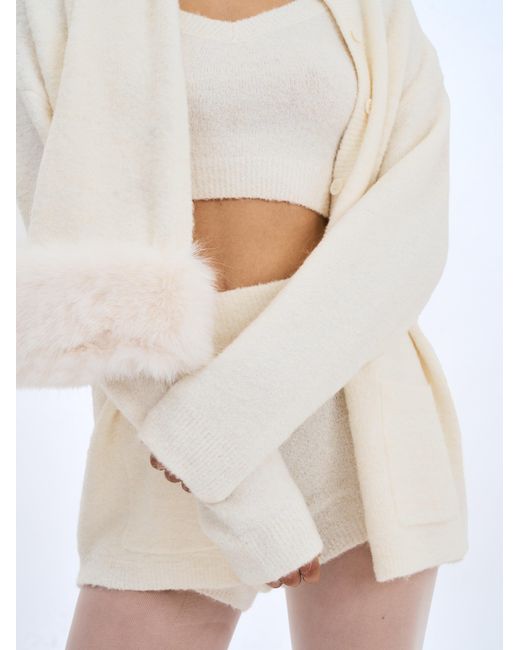 Miss Circle New York White Selma Wool-Blend Ribbed Knit Scarf