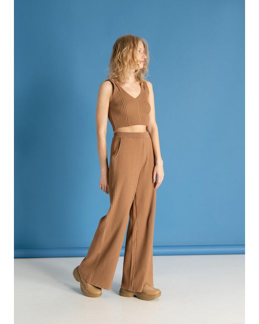 SALANIDA Brown Donna Ribbed Crop Top Caramel