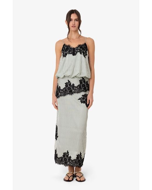 Amy Lynn Black Sienna Stripe Satin Lace Top